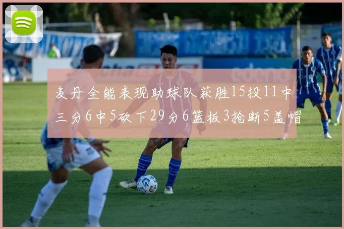 麦丹全能表现助球队获胜15投11中三分6中5砍下29分6篮板3抢断5盖帽